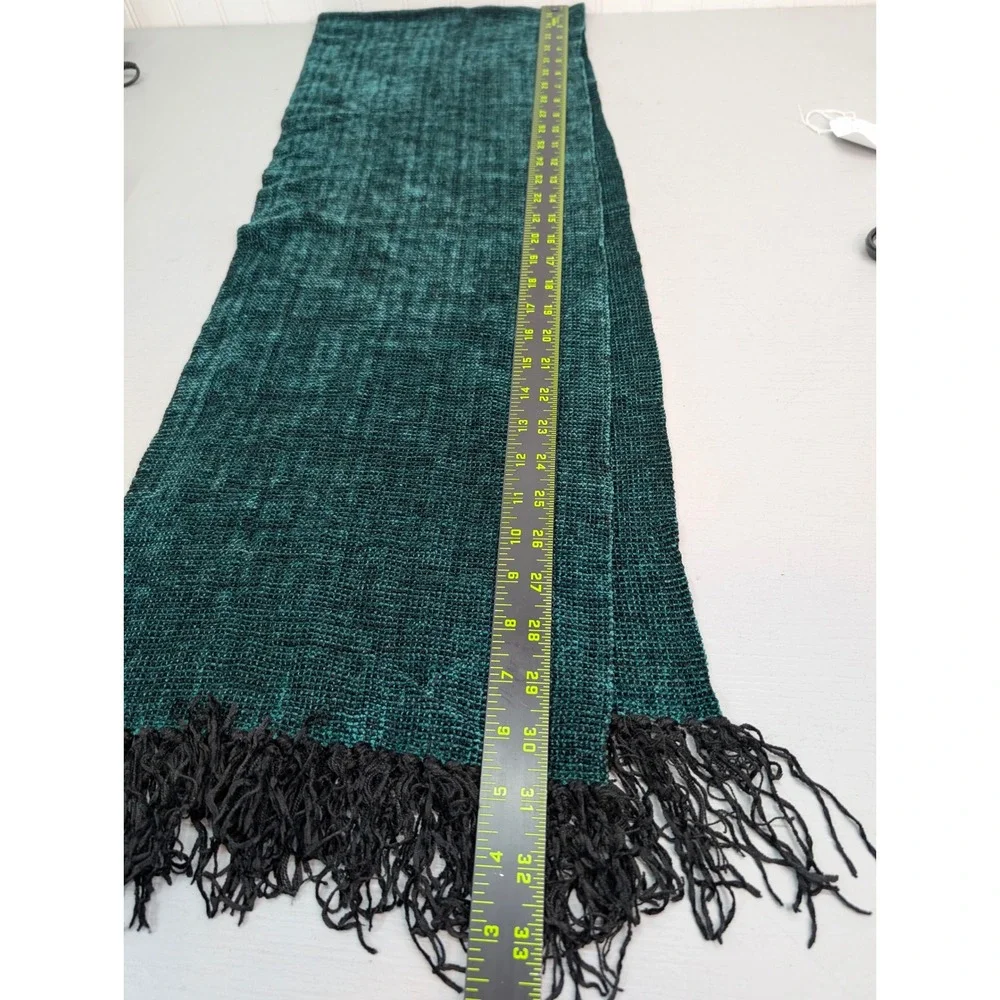 Frittelli Lockwood‎ Scarf Wrap Shawl Teal Black Textured Fringe Rectangle 12x33